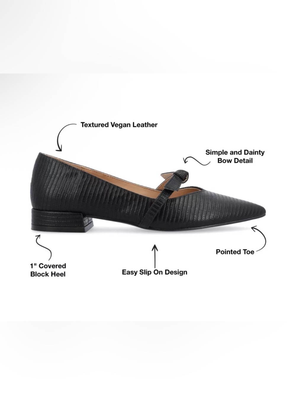 Journee Collection Black Textured Vegan Leather Shoes | SZ. 5.5 (NWB) - Picture 9 of 9